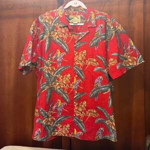 Vintage Paradise Found Hawaiian Aloha Shirt Magnum PI Red Jungle Bird XL